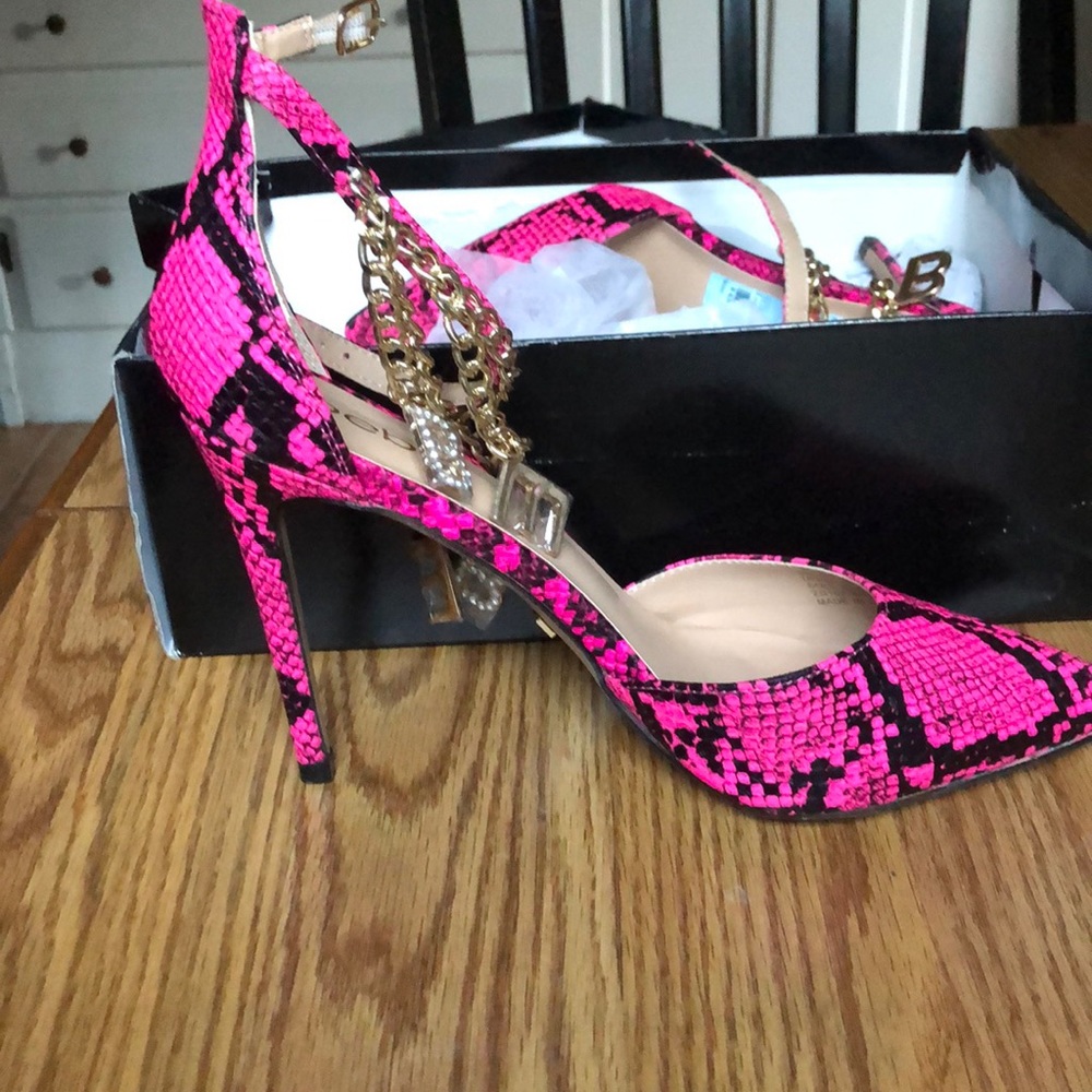 Bebe pink snake neon heels